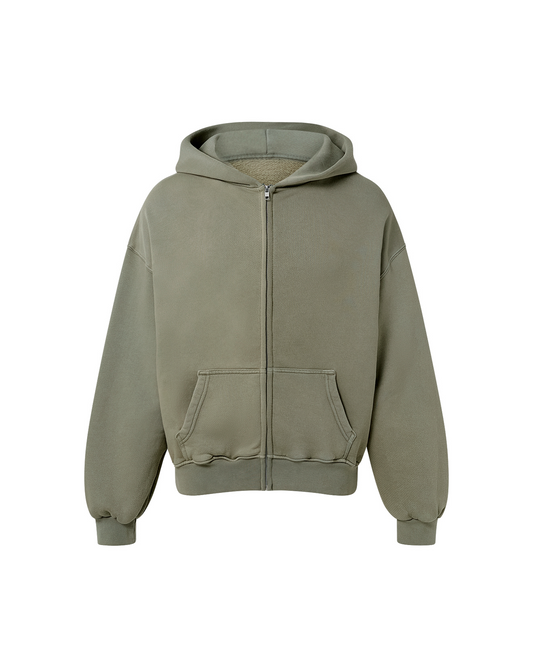 450 GSM 'Vintage Olive' Zipper Hoodie